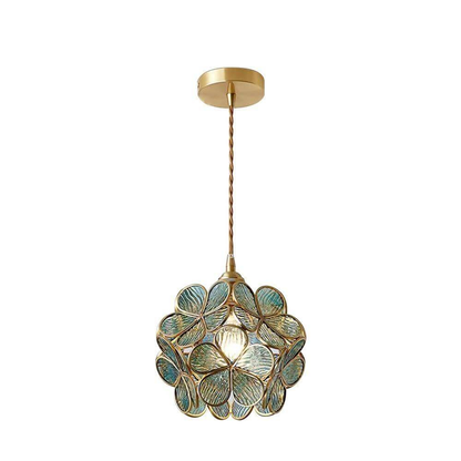 Floral Glass Hanging Lamp with Brass Hardware - Vintage Modern Art