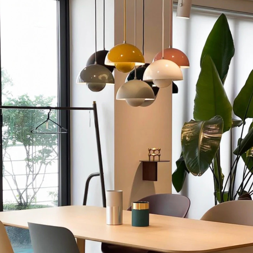 Pendant Light with Nested Dome Metal Shades - Mid Century Modern Retro