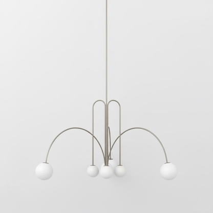 Chandelier with Arched Arms and Frosted Globes - Modern Mid Century