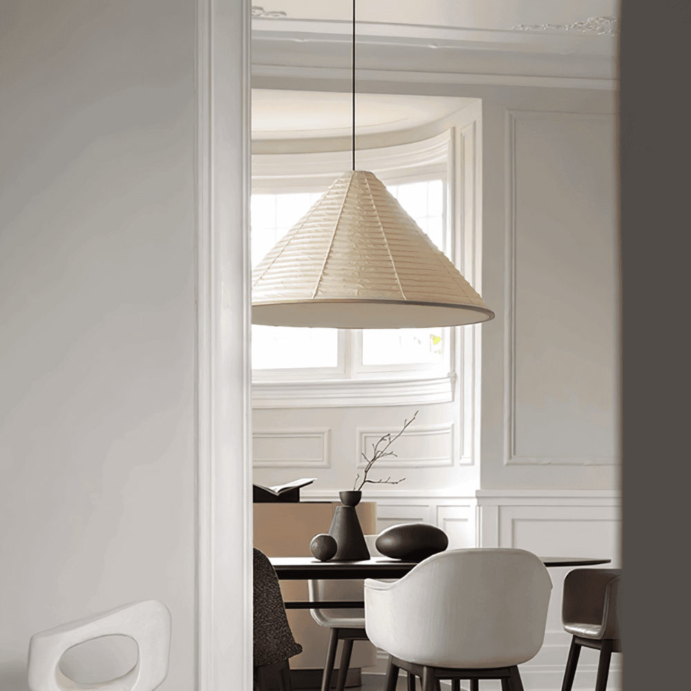 Japanese Washi Paper Pyramid Pendant Light - Japandi Style Decor