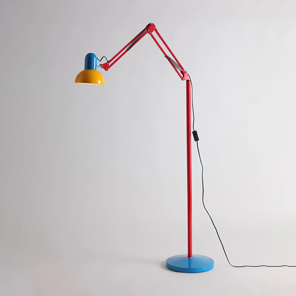Adjustable Floor Lamp – Memphis Style with Spring-Balanced Articulated Arm and Metal Dome Shade