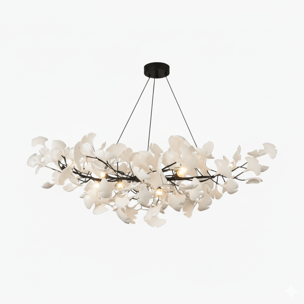 Sputnik-Kronleuchter mit Keramik-Ginkgoblättern – Moderner Art Deco