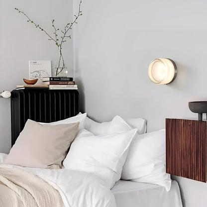 Round LED Wall Lamp with Textured Disk Shade - Modern Minimalist Sconce Light