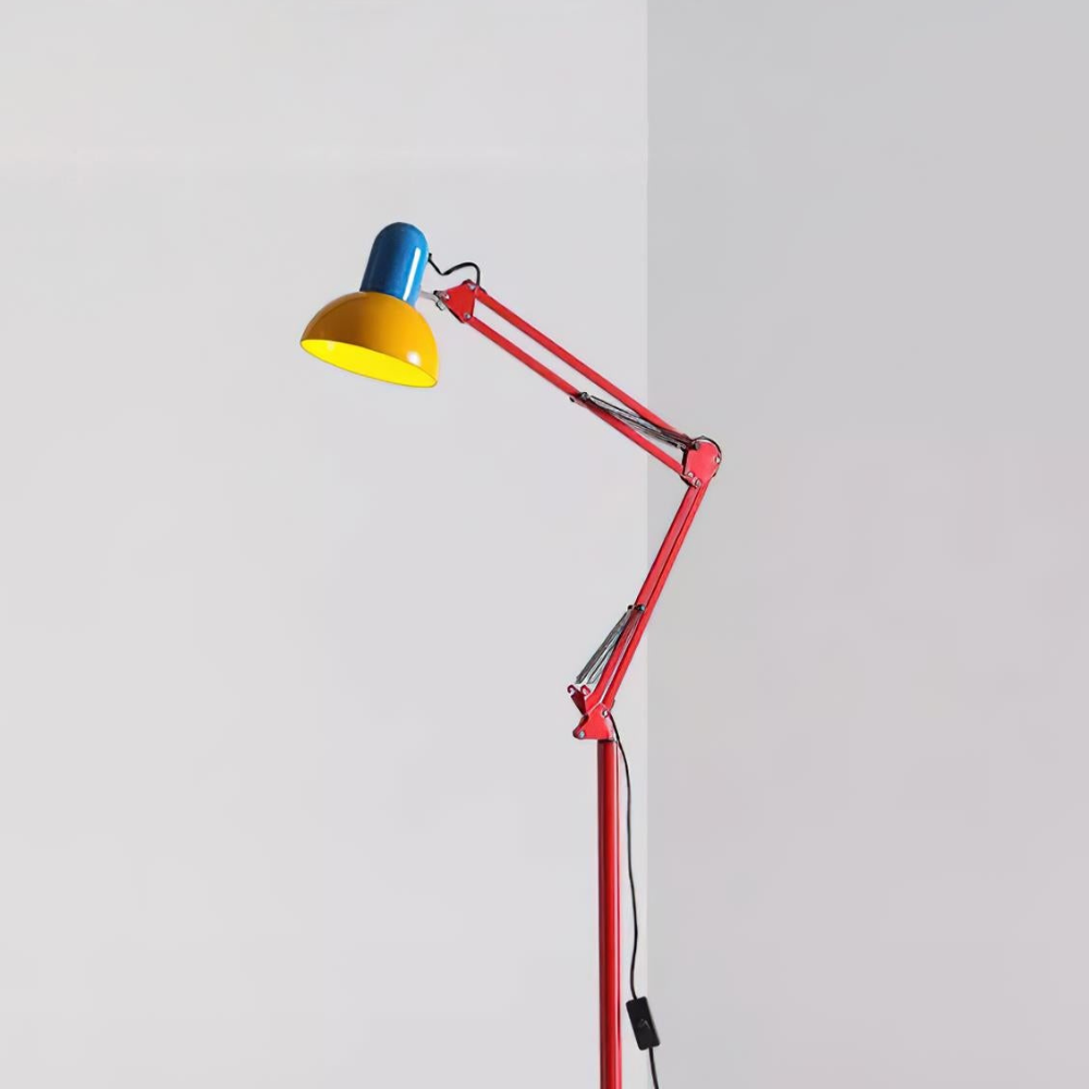 Adjustable Floor Lamp – Memphis Style with Spring-Balanced Articulated Arm and Metal Dome Shade