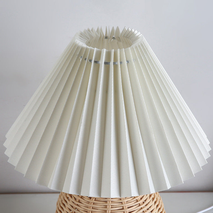 Modern Pleated Shade Table Lamp - Natural Rattan Woven Bedside Lamp