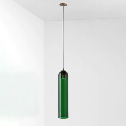 Cylinder Glass Pendant Light with Metal Downrod - Modern Art Deco