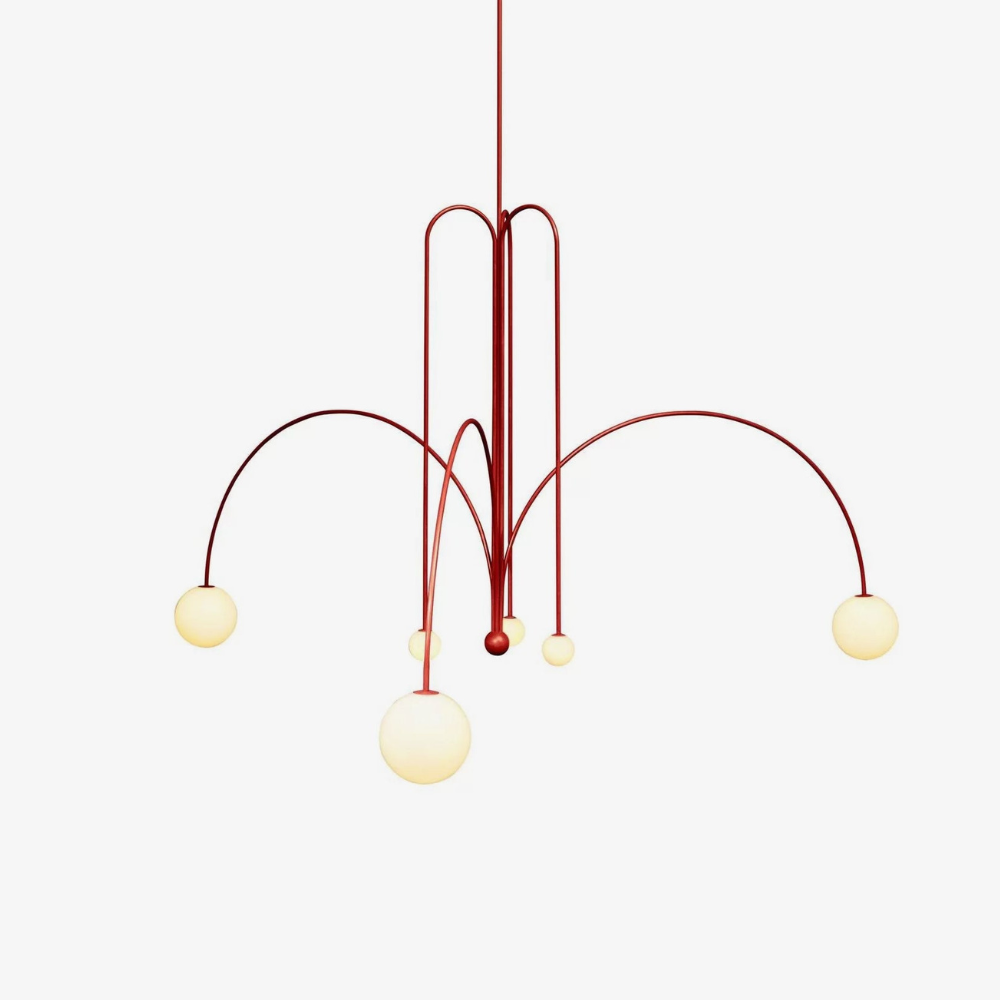 Chandelier with Arched Arms and Frosted Globes - Modern Mid Century
