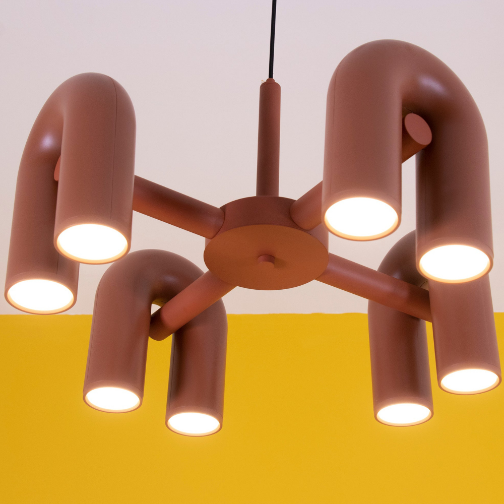 Moderner U-förmiger modularer Kronleuchter – skulpturale Bogen-Röhren-Pendelleuchte