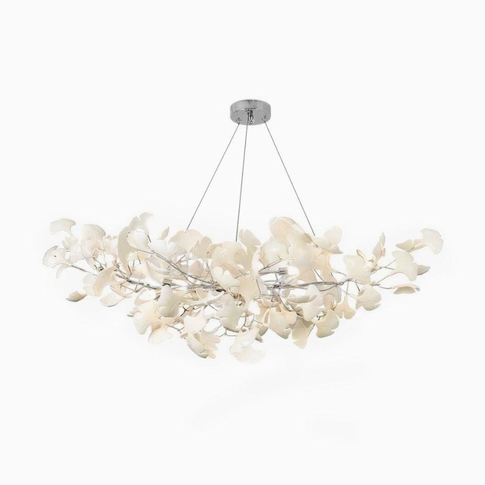 Sputnik-Kronleuchter mit Keramik-Ginkgoblättern – Moderner Art Deco