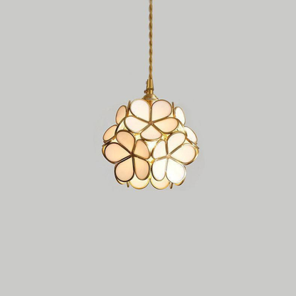 Floral Glass Hanging Lamp with Brass Hardware - Vintage Modern Art