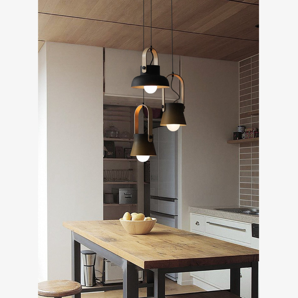 Moderne Pendelleuchte mit Holzoptik-Griff – Nordische konische Pendelleuchten