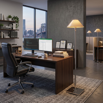 Adjustable floor lamp with Metal Slope Shade and Knurled Detailing - Architectural