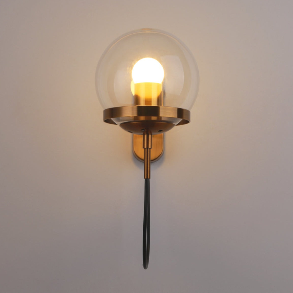 Mid-Century Glas-Kugel-Wandleuchte – Industrielle Kugel-Lampe mit gebogenem Kabel
