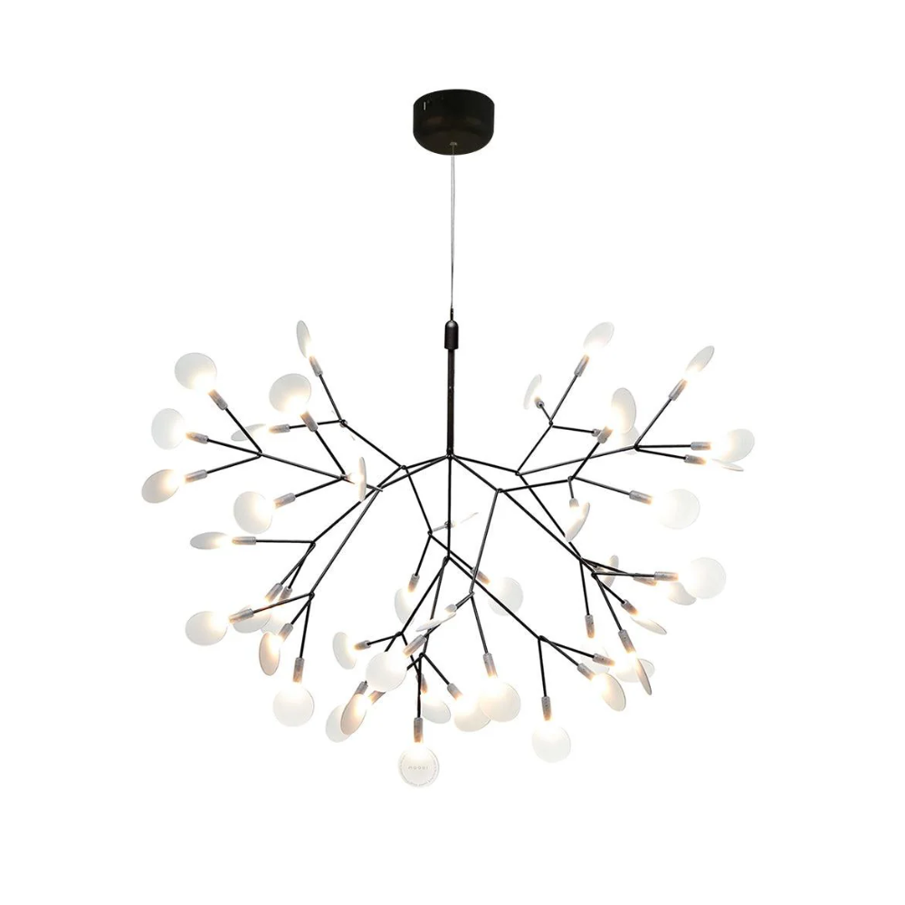 Sputnik-Kronleuchter mit Acryl-Glühwürmchenblättern – Modernes botanisches Licht