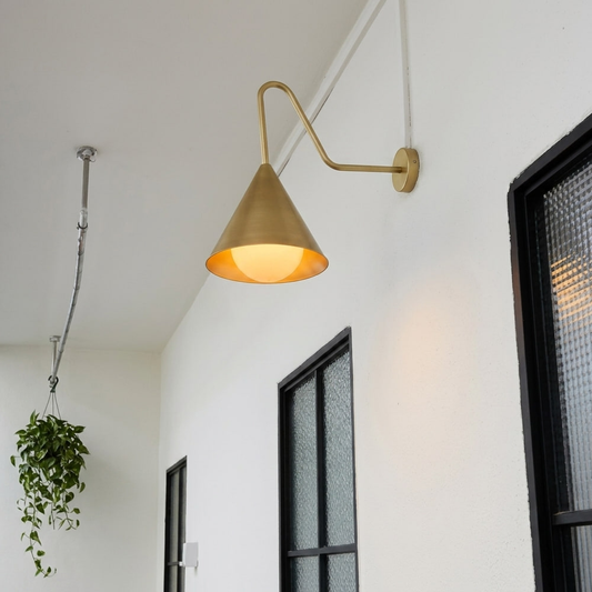 Outdoor LED Porch Lights with Conical Metal Shade - Modern Wall Sconce