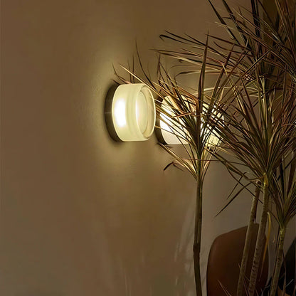 Round LED Wall Lamp with Textured Disk Shade - Modern Minimalist Sconce Light