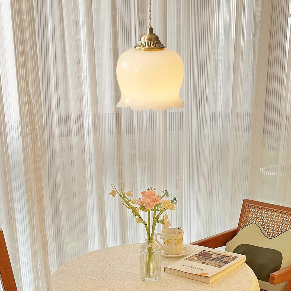 Floral Resin Hanging Lamp with Brass Hardware - Vintage Inspired