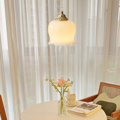 Floral Resin Hanging Lamp with Brass Hardware - Vintage Inspired