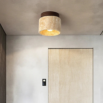 Modern Stone Ceiling Light - Travertine Flush Mount