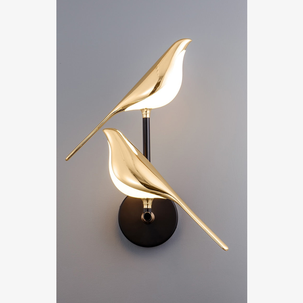 Bird Shape LED Wall Lamp - Nature Inspired Gold and Black Sconce