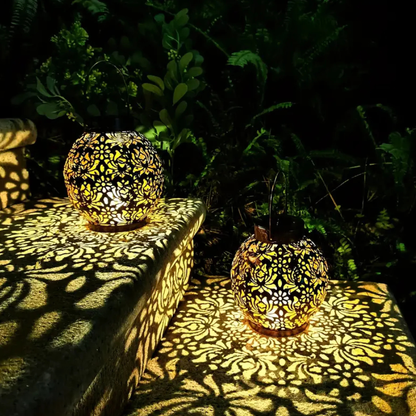 Solar Powered Lantern with Metal Floral Cutout Pattern - Boho Moroccan