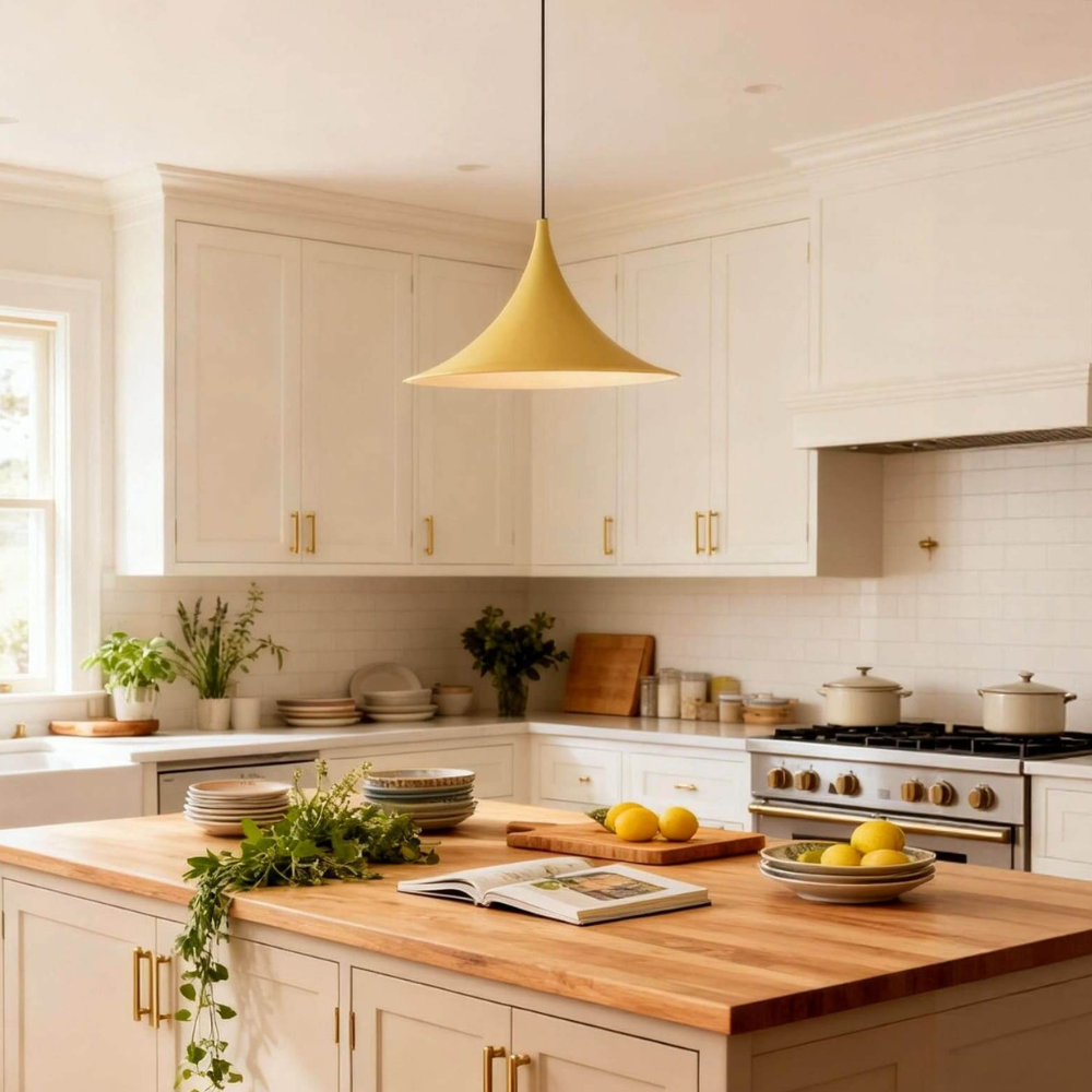 Gebogene Metall-Pendelleuchte mit Stahlschirm – Dänischer Mid-Century-Stil