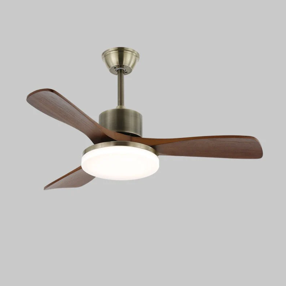 LED-Deckenventilator aus Metall und Holz mit 6-Gang-Fernbedienung – Modernes Design