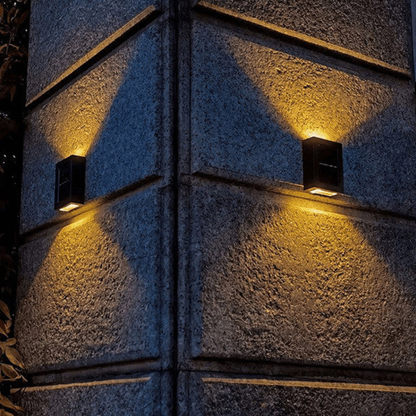 Solar Powered Outdoor Wall Sconce - Dual Beam LED Exterior Fence Light
