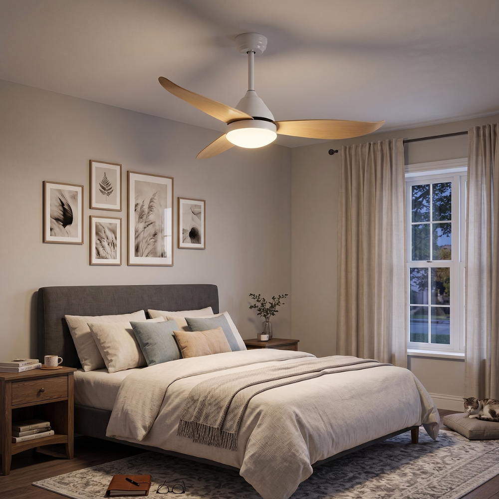 Ventilateur de plafond avec lumière et 3 pales aérodynamiques en ABS - Moderne milieu du siècle