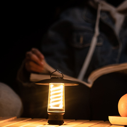Rechargeable Outdoor Lantern with Warm Glow Coil - Metal Hanging Hook and Stand