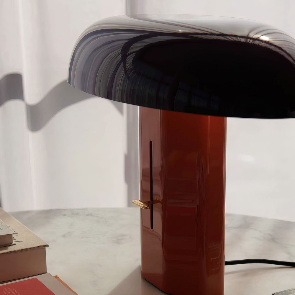 Mushroom Table Lamp with Slanted Shade and Dimmer Switch - Mid Century