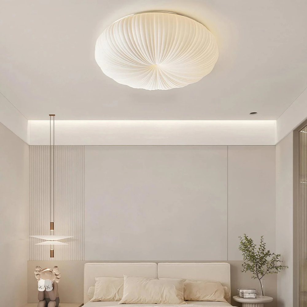 Flush Mount Ceiling Light with Pleated Shade - Modern Scandinavian LED
