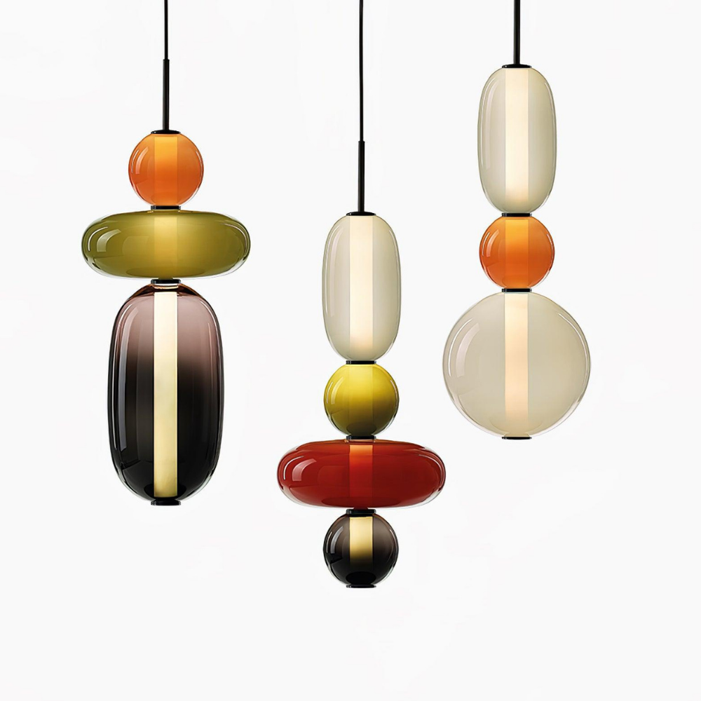 Gestapelte Glas-Hängeleuchte mit geometrischen Ebenen – Art-Déco-Stil