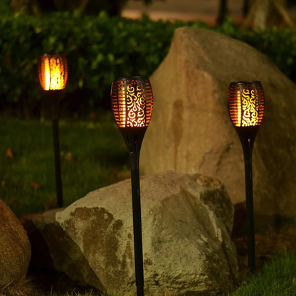 Solar Powered Flickering Flame Outdoor Garden Torch Path Lighting Stakes