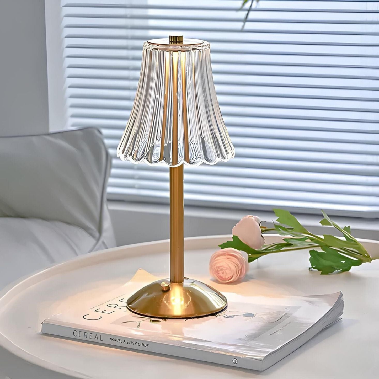 Ribbed Glass Cordless Crystal Table Lamp