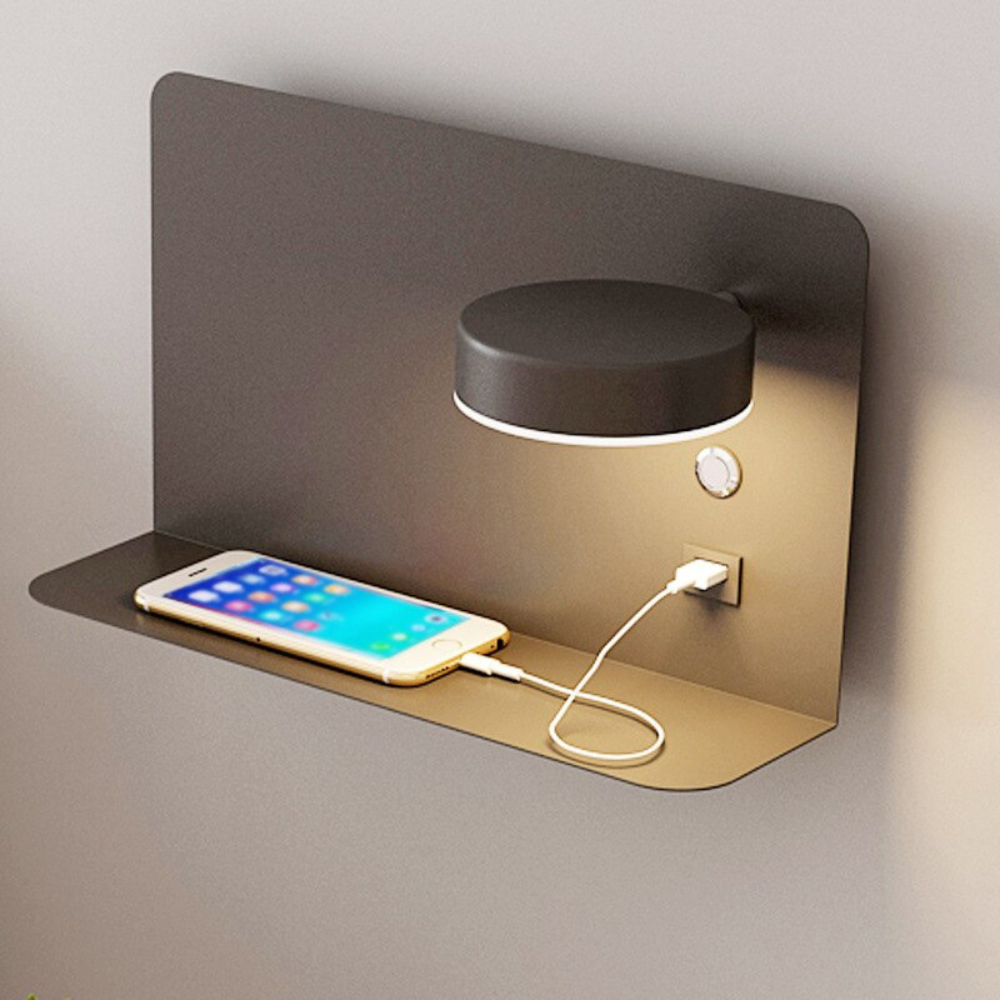 Wall Sconce with USB Charging Port and Shelf - Modern Minimalist