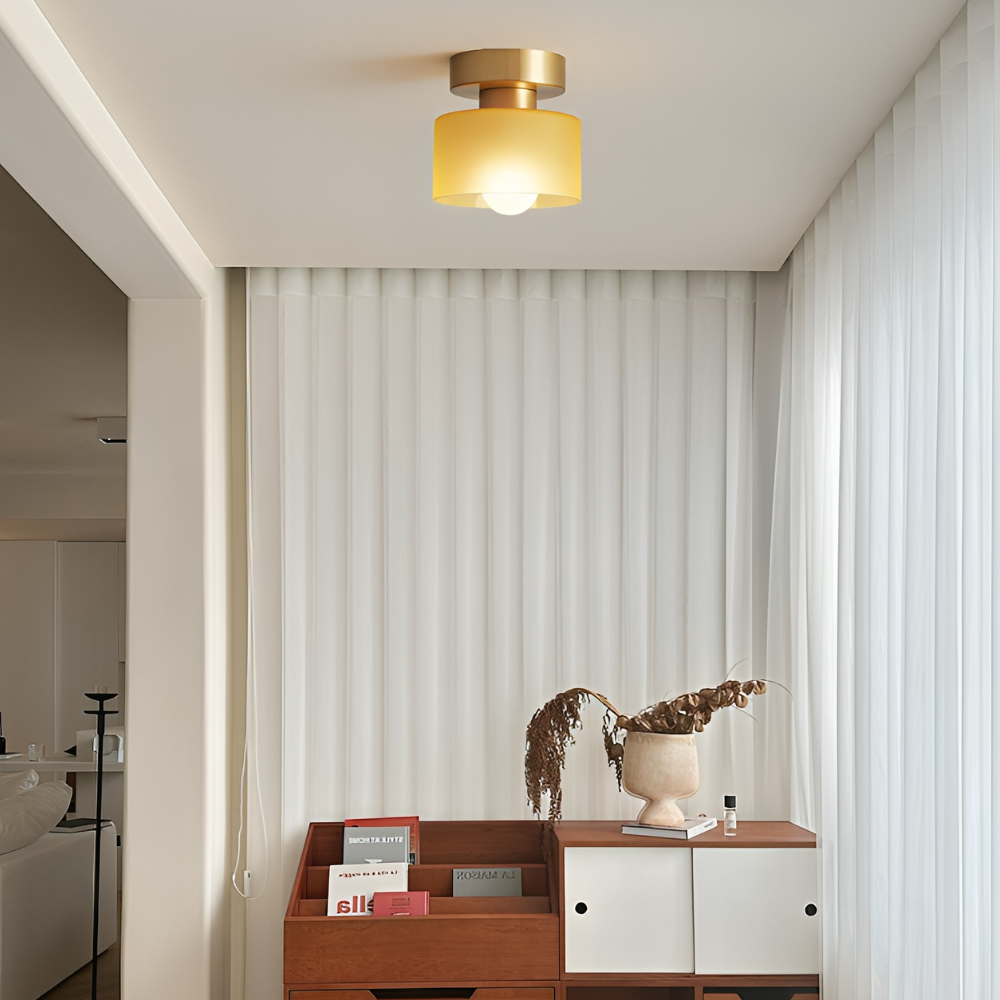 Flush Mount Ceiling Light with Glass Shade - Modern Bauhaus Metallic