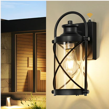 LED Porch Lantern with Die Cast Aluminum Crisscross Cage and Clear Glass Cylinder
