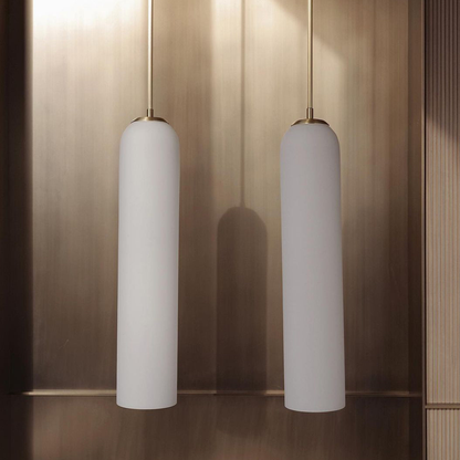 Cylinder Glass Pendant Light with Metal Downrod - Modern Art Deco