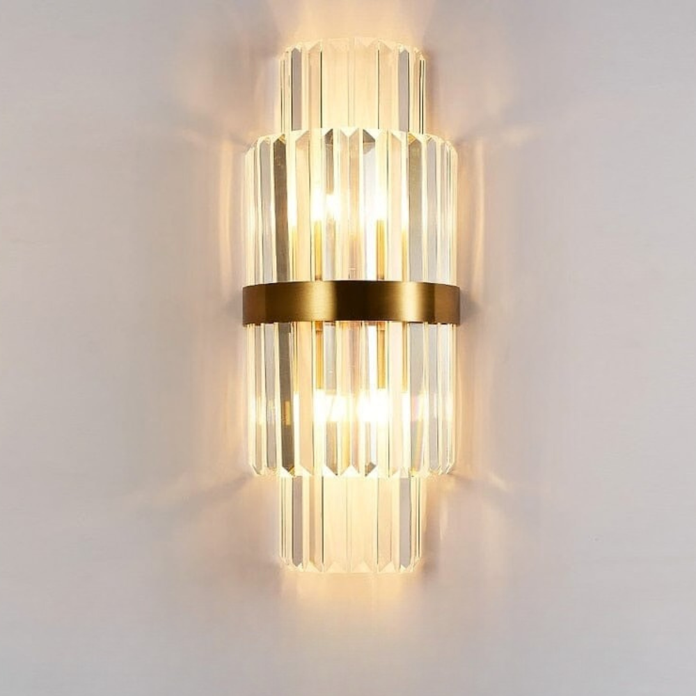 Mehrstufige Kristallprisma-Wandlampe mit Metallband – Art-Déco-Stil