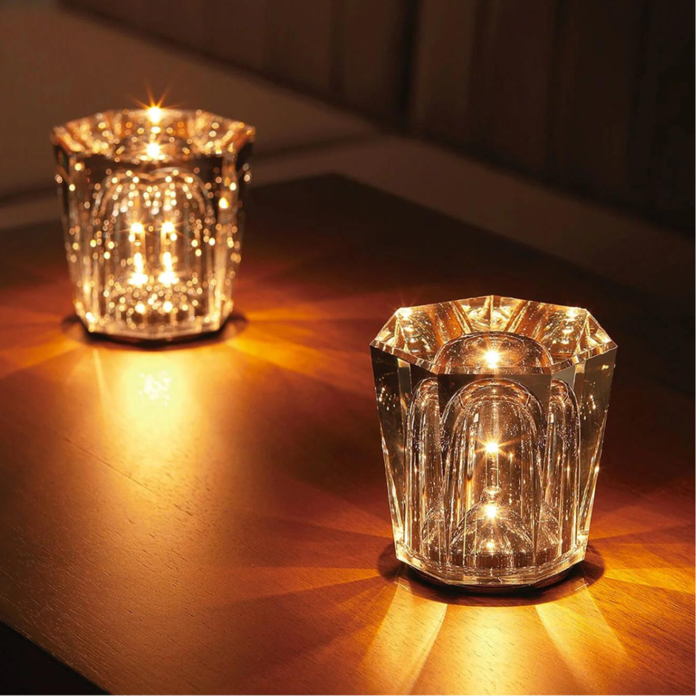 Crystal Table Lamp with Faceted Glass Body - Modern Geometric