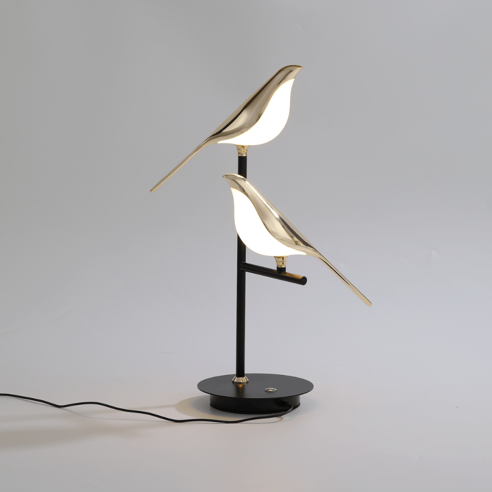 LED Bird Table Lamp with Dual Gold Post-Modern Fixtures - Warm Glow