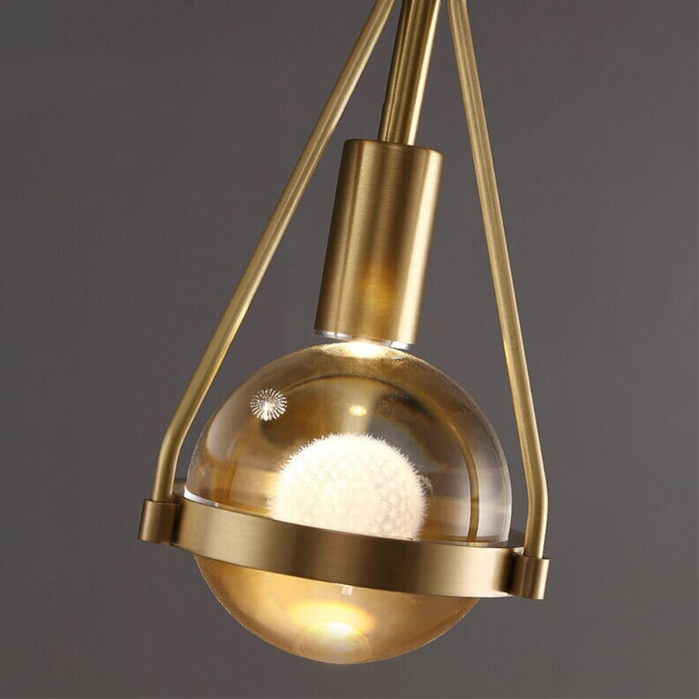Dandelion Glass Globe Pendant Light with Triangular Brass Frame