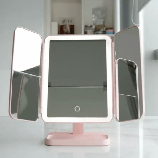 Miroir de maquillage LED avec design pliable à triple panneau - Moderne et minimaliste
