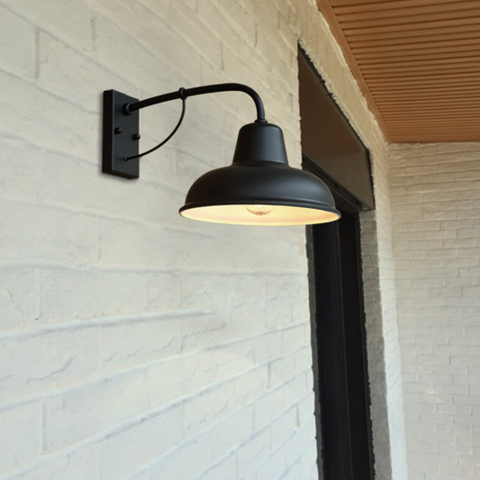 Porch Light with Gooseneck Arm and Iron Barn Shade - Modern Farmhouse