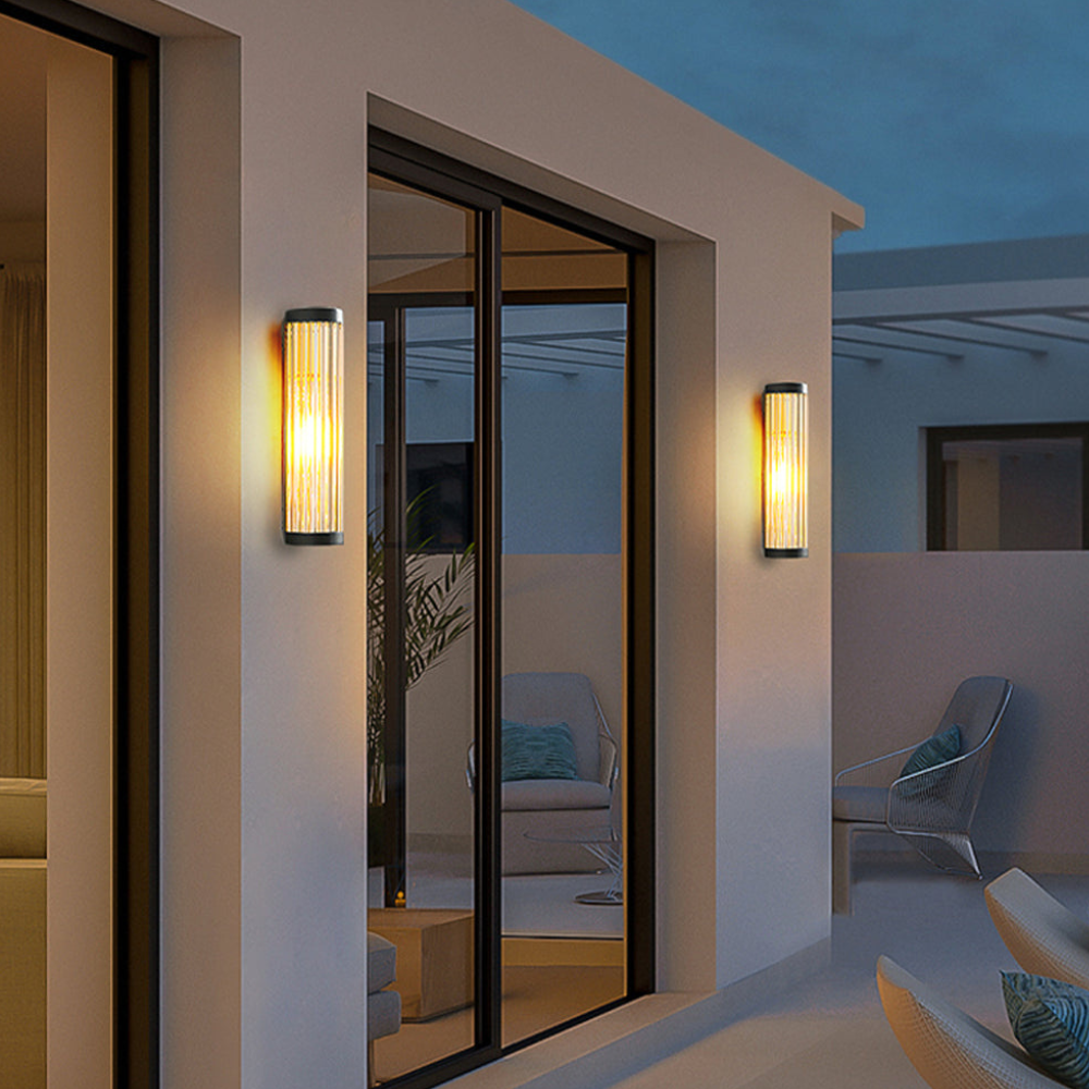 Entryway Light Fixtures with Ribbed Glass and Metal - Cylinder Sconce