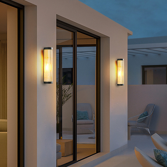 Entryway Light Fixtures with Ribbed Glass and Metal - Cylinder Sconce