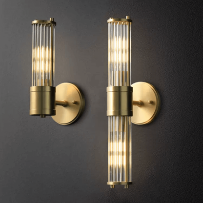Wall Sconce with Fluted Glass Cylinders - Art Deco Mid Century Copper