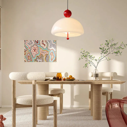 Glass Pendant Light with Domed Shade and Orb Accent - Mid Century Style