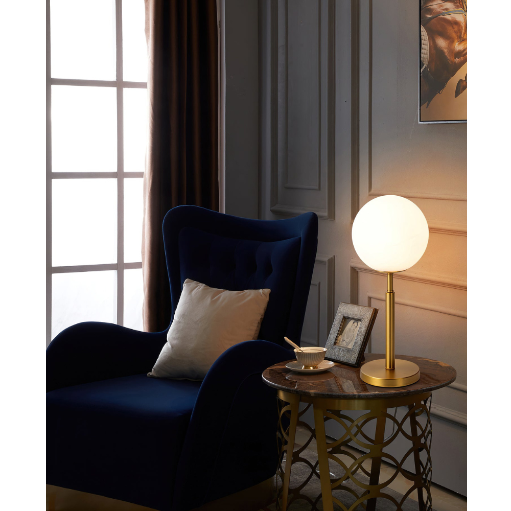 Modern Globe Table Lamp with Pill-Shaped Post - Mid-Century Orb Desk Light